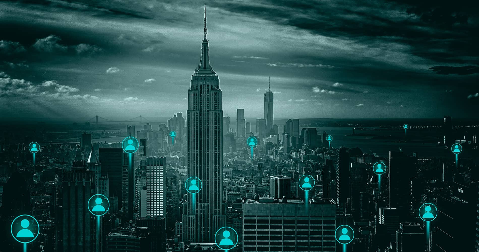 A city with user icons overlayed.